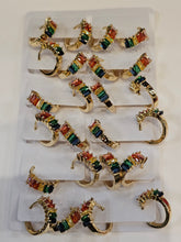Load image into Gallery viewer, Gold Multi Colored Rainbow Diamond Hoop Huggie Earrings