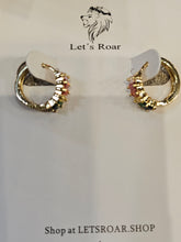 Load image into Gallery viewer, Gold Multi Colored Rainbow Diamond Hoop Huggie Earrings