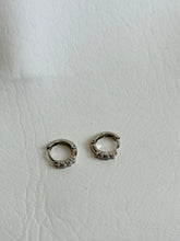 Load image into Gallery viewer, Angela Silver 3 Stone Diamond Huggie Hoop Earrings