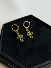 Load image into Gallery viewer, Clara Gold Cross Green Diamond Dangle Earrings