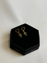 Load image into Gallery viewer, Clara Gold Cross Green Diamond Dangle Earrings