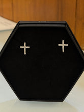 Load image into Gallery viewer, Silver Cross Diamond Stud Earrings