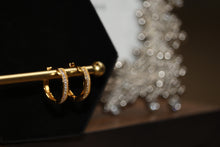 Load image into Gallery viewer, Lovely Gold Diamond Hoop Huggie Earrings