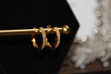 Load image into Gallery viewer, Lovely Gold Diamond Hoop Huggie Earrings