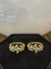Load image into Gallery viewer, Gold Leaf Diamond Hoop Earrings