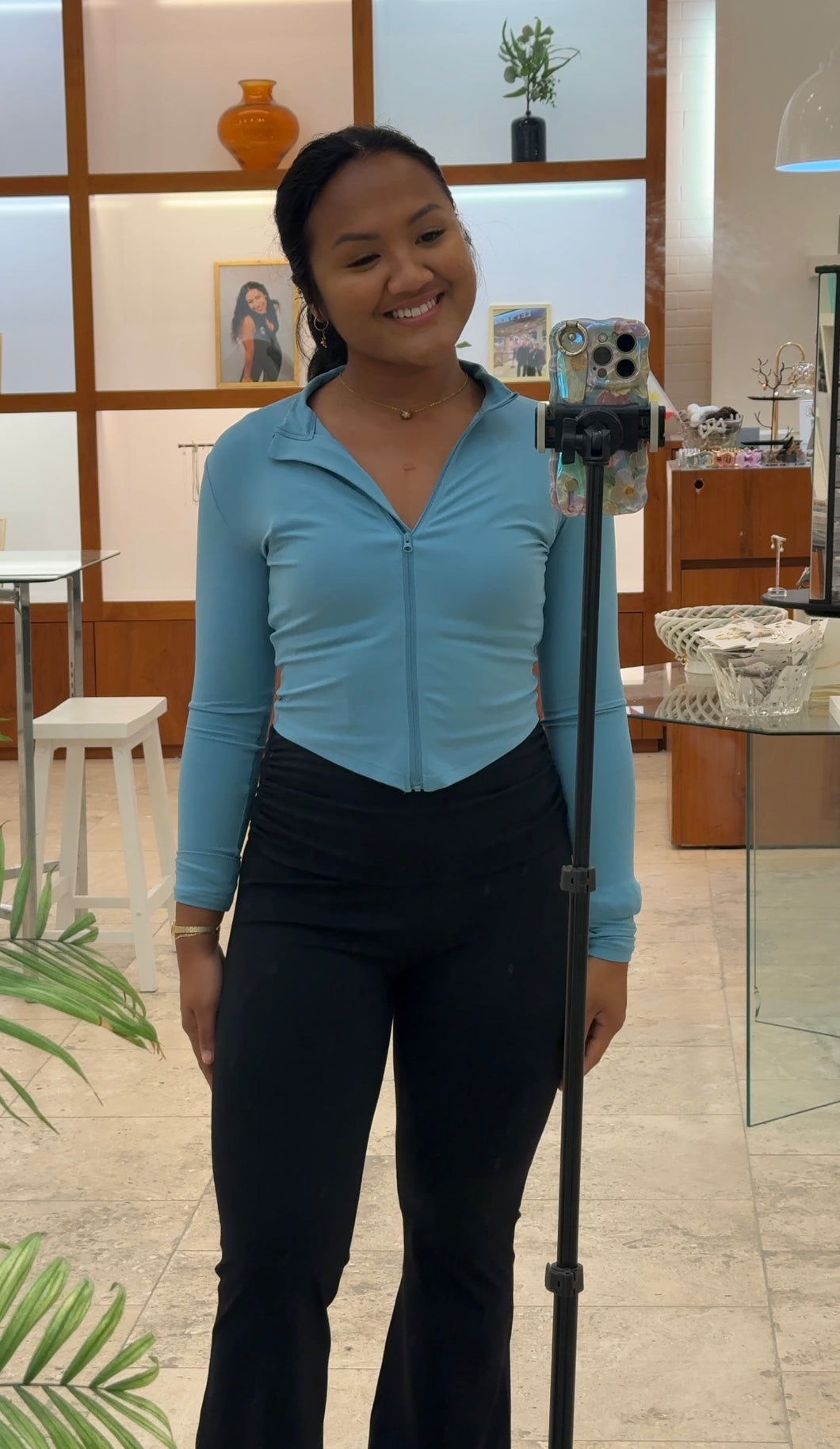Sky Blue Cropped Zip Jacket