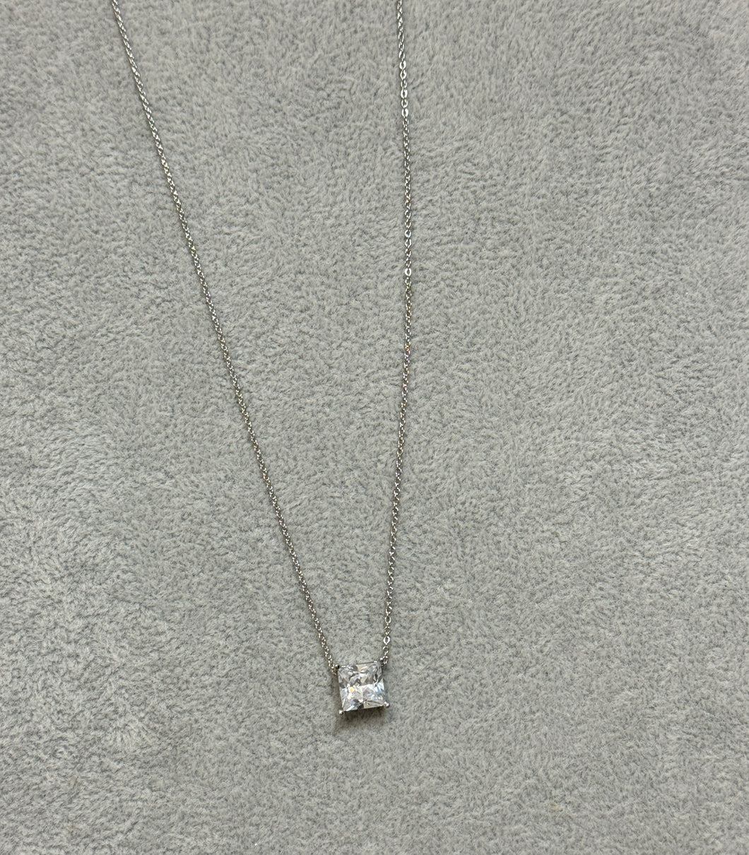 Princess Diamond Silver Necklace