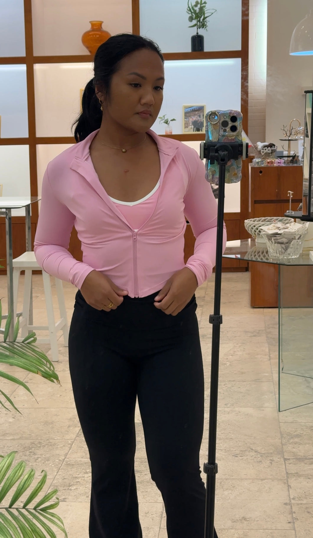 Bubble Gum Pink Cropped Zip Jacket
