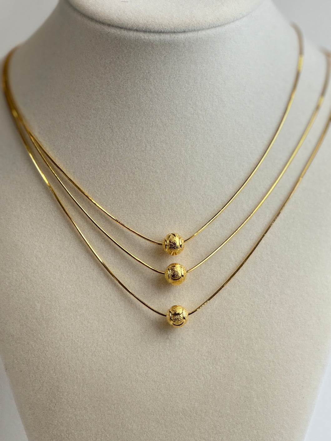 Gold 3 Tiered Layered Sphere Pendant Necklace
