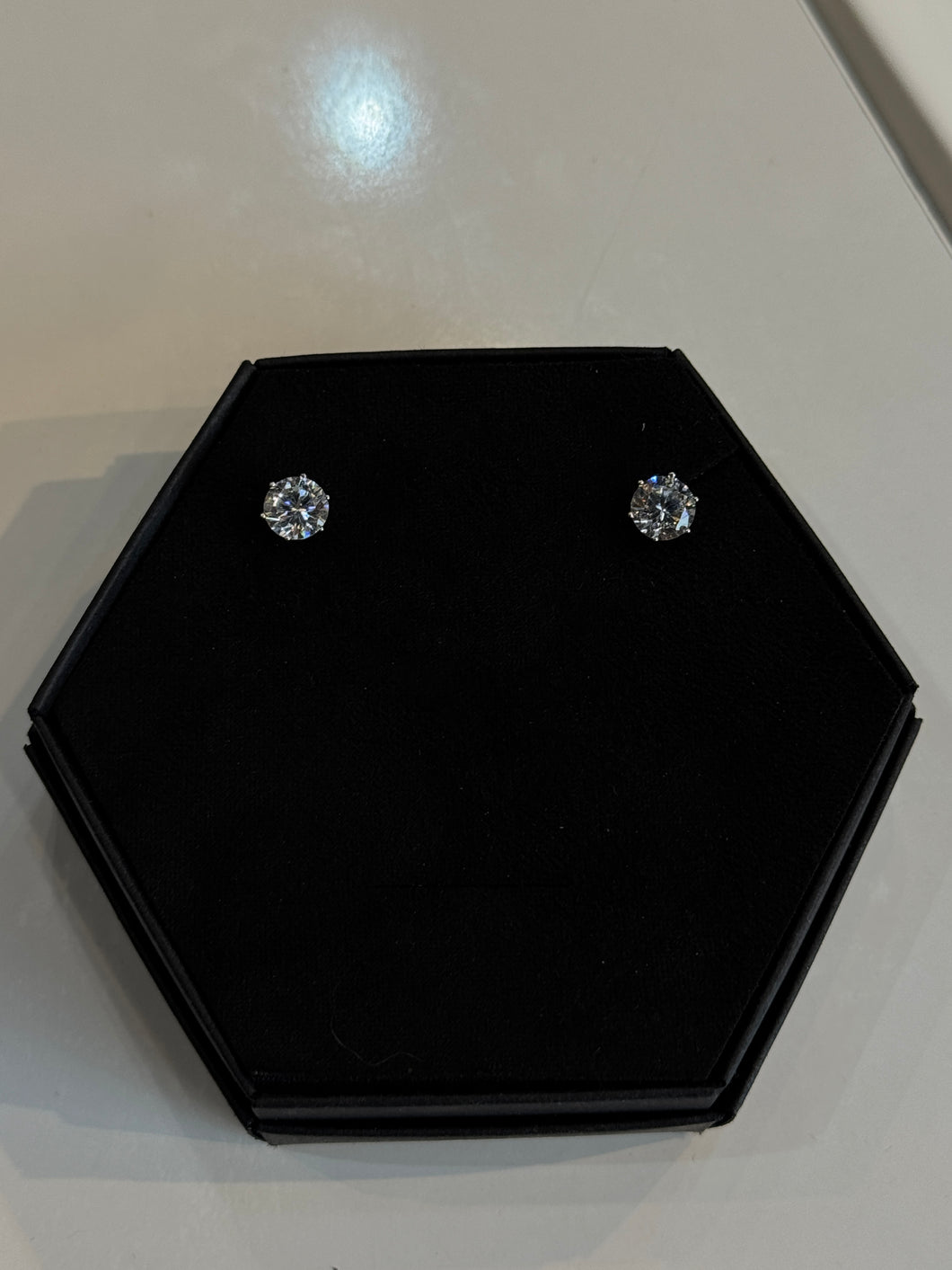 Silver Round Diamond Stud Earrings
