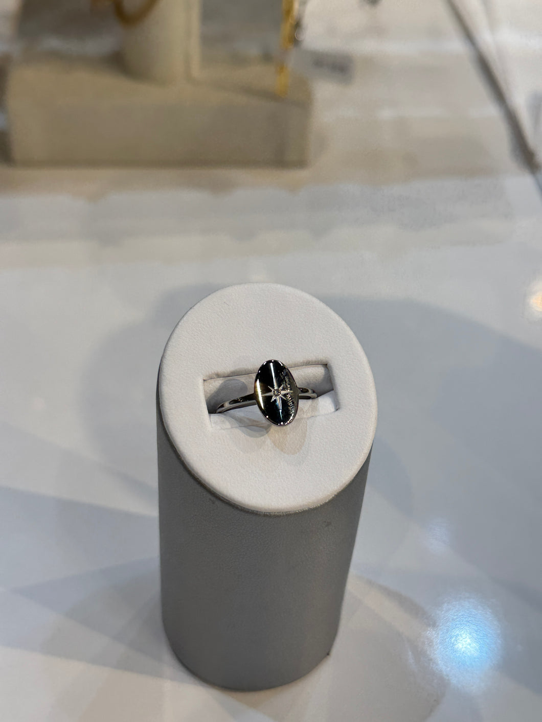 Silver Lucille Dainty Diamond Starburst Adjustable Ring