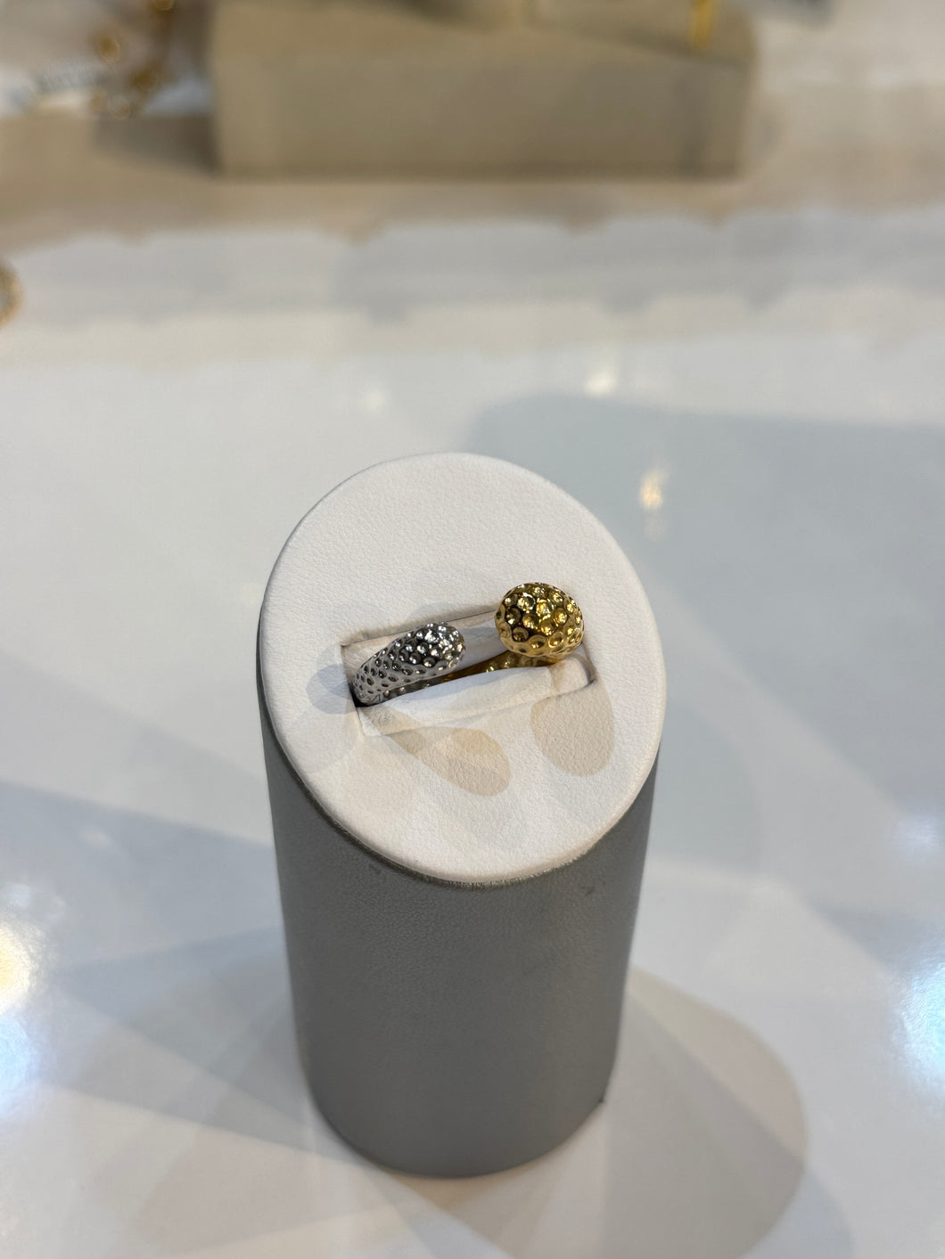 Two Tone Textured Open Adjustable Ring