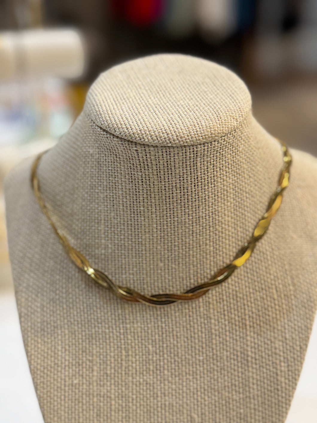 Gold Twist Herringbone Necklace