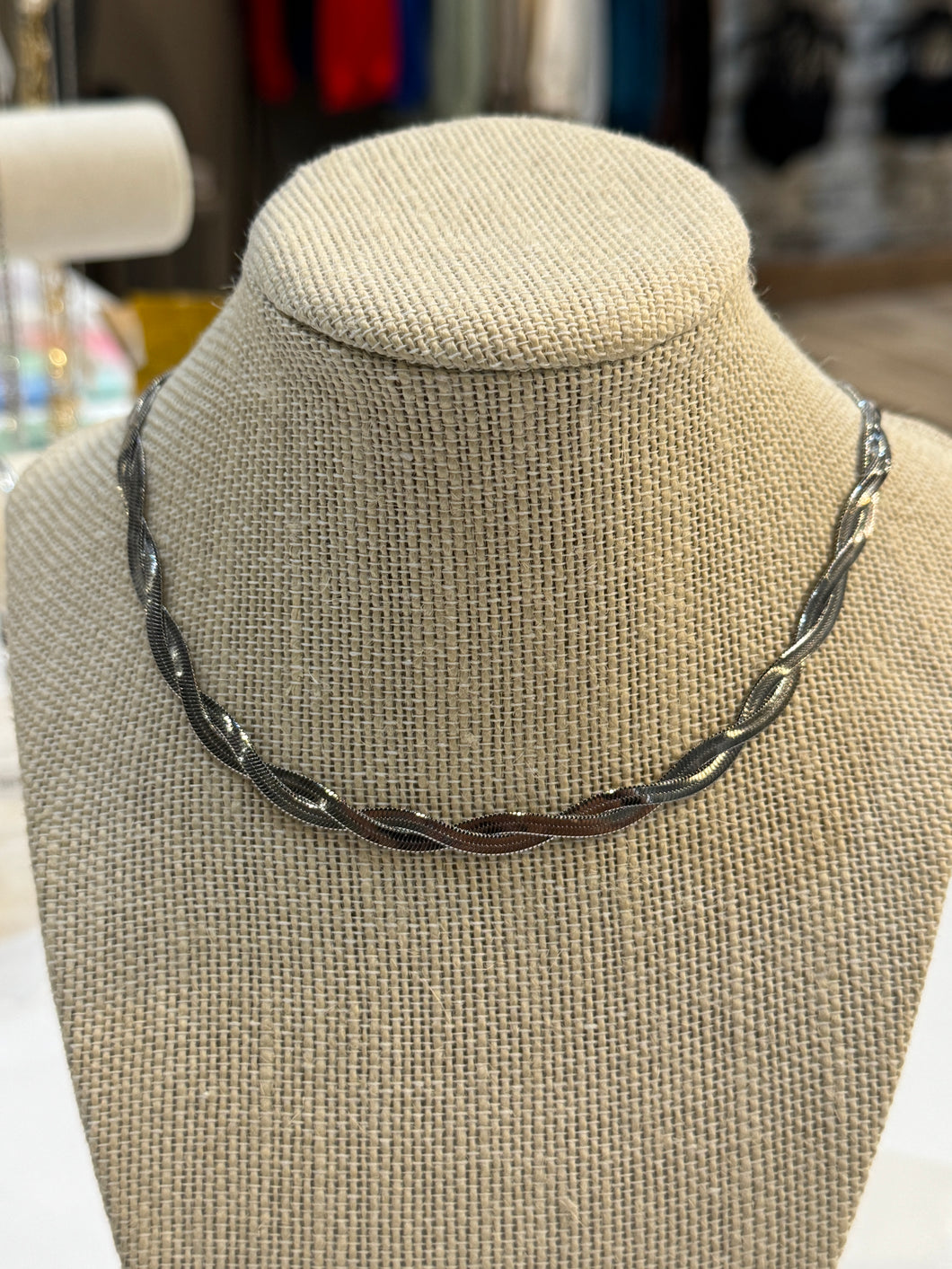 Silver Twist Herringbone Necklace