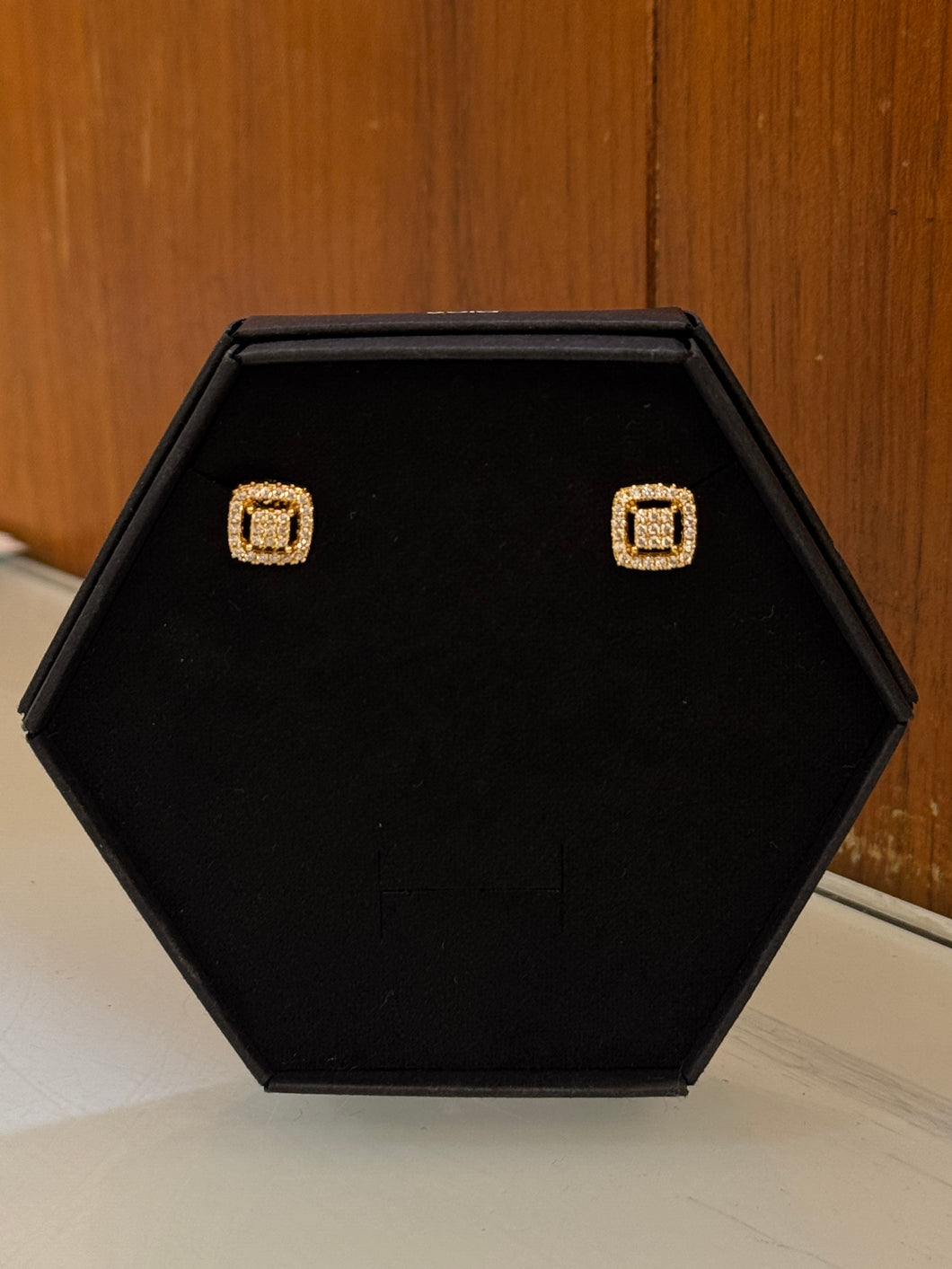 Gold Double Square Diamond Earrings