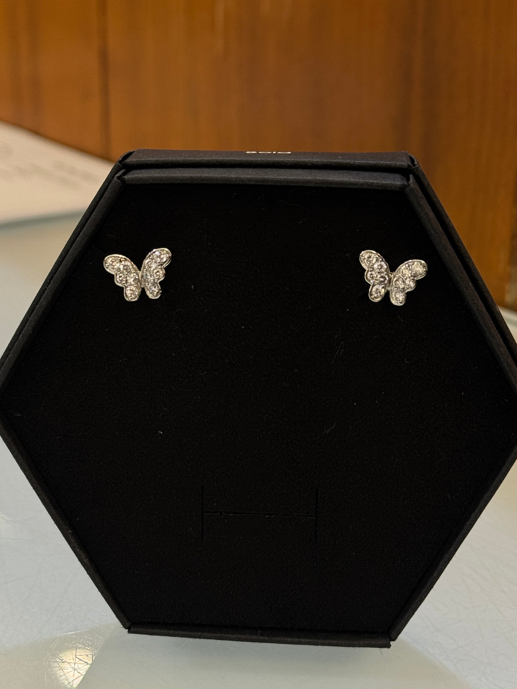 Silver Butterfly Diamond Stud Earrings