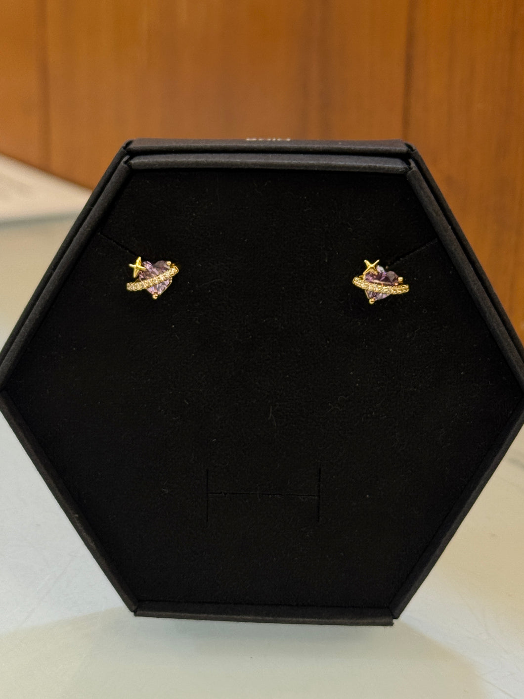 Gold Starseed Heart Purple Amethyst Earrings