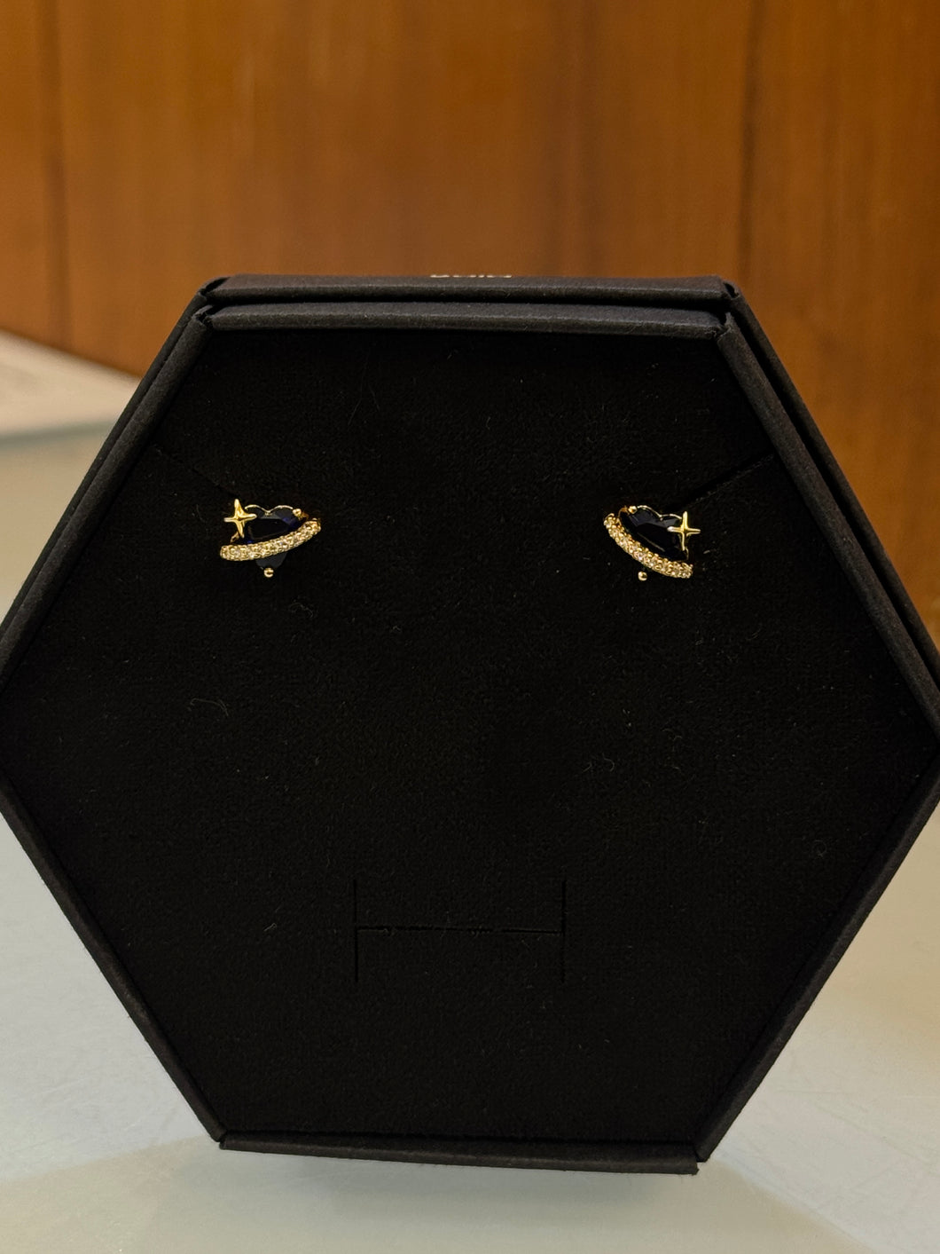 Gold Starseed Heart Blue Sapphire Earrings
