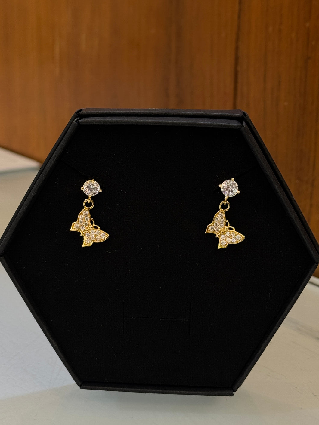 Gold Butterfly Diamond Dangle Earrings