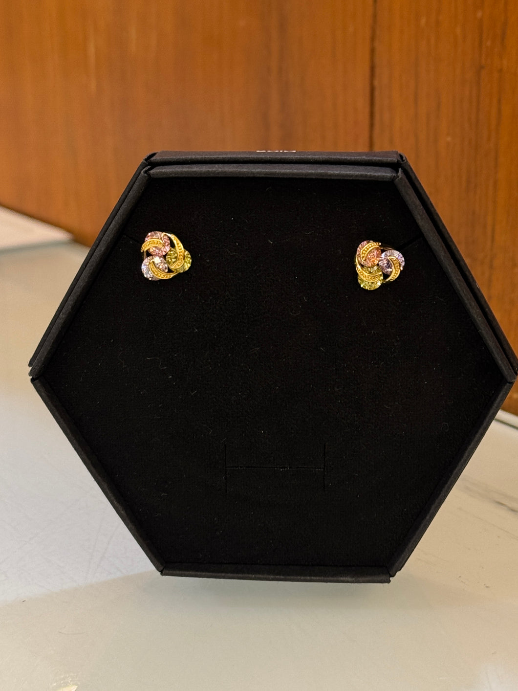 Karri Gold Tri Color Swirl Diamond Stud Earrings