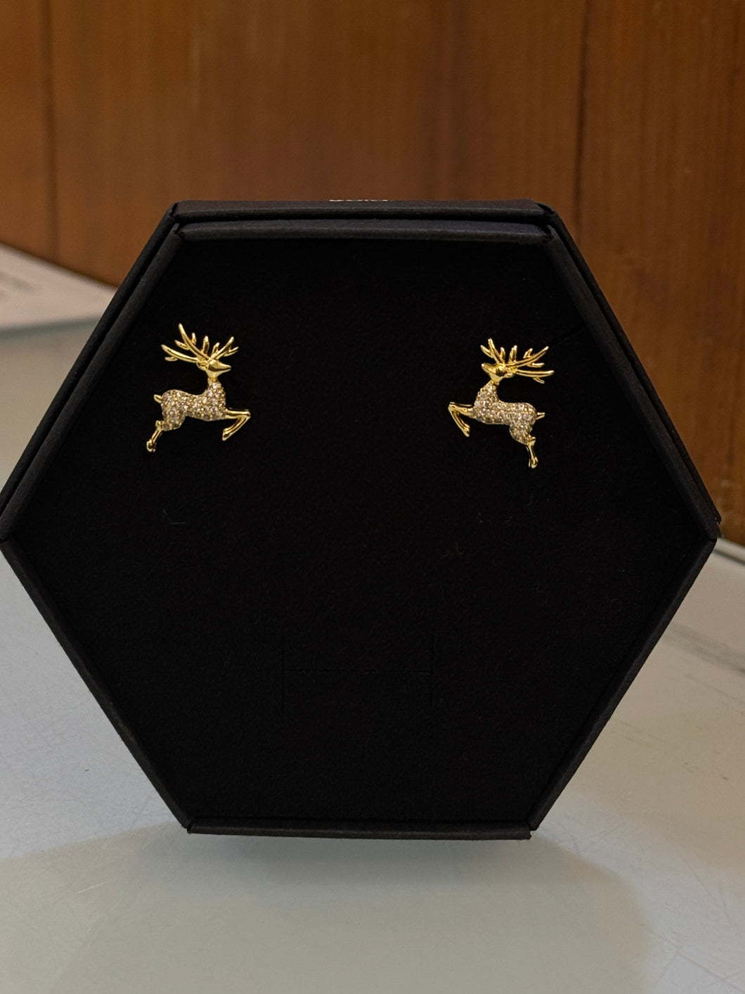 Gold Diamond Reindeer Earrings